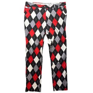 Royal & Awesome‎ Mens Golf Pants Argyle Pattern Red Black White Grey Size 42/34